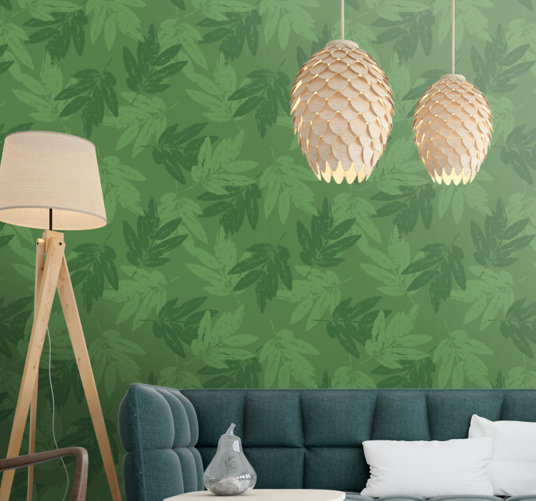 Green leaves simple pattern leaf wallpaper - TenStickers
