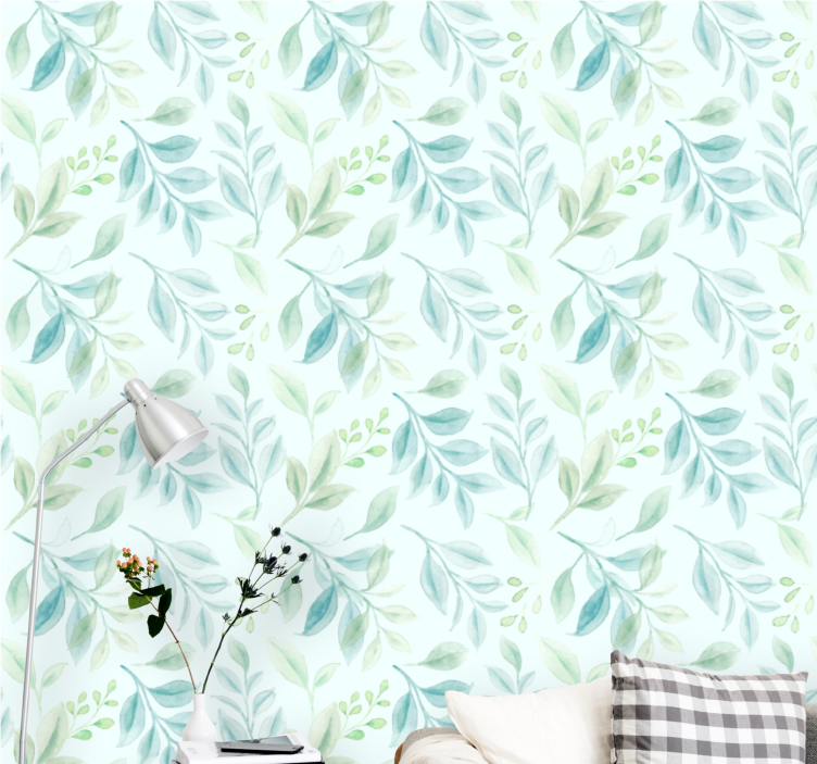 Green thin leaves leaf wallpaper - TenStickers