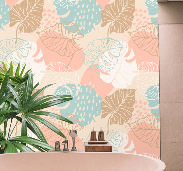 Hand drawn leaves tropical pattern wallpaper - TenStickers