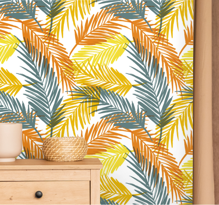 Hand drawn palm leaves pattern leaf wallpaper - TenStickers
