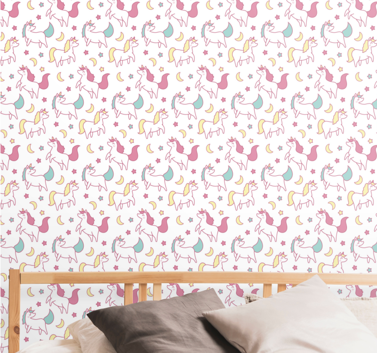 Hand drawn unicorn pattern Childrens Wallpaper - TenStickers