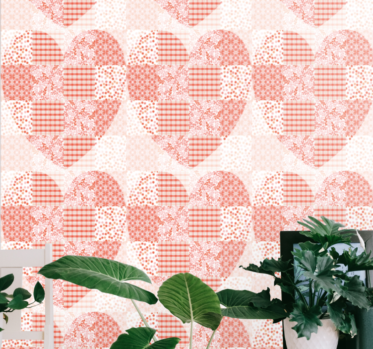 Heart Patchwork Pattern floral wallpaper - TenStickers