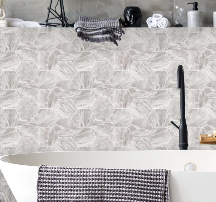 Hexagonal Tile Pattern marble effect wallpaper - TenStickers