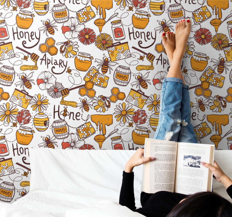 Honey bees and flowers Flowery Wallpaper - TenStickers