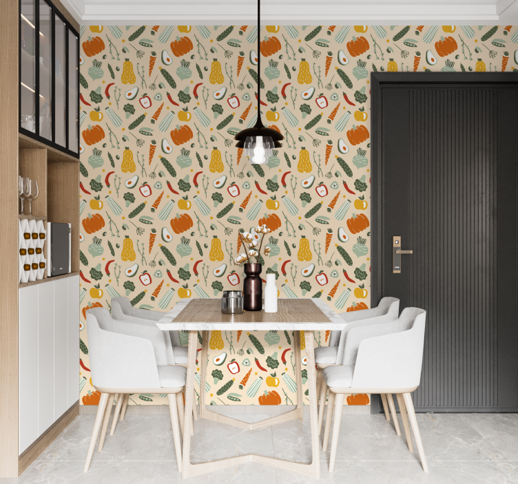 Kitchen wallpaper different food illustrations - TenStickers