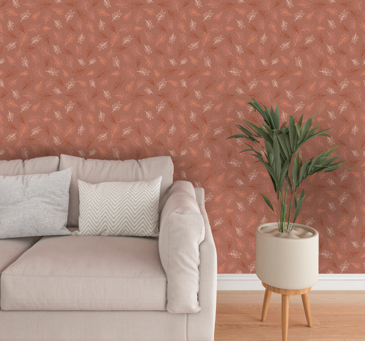 Leaves pattern terracotta wallpaper - TenStickers