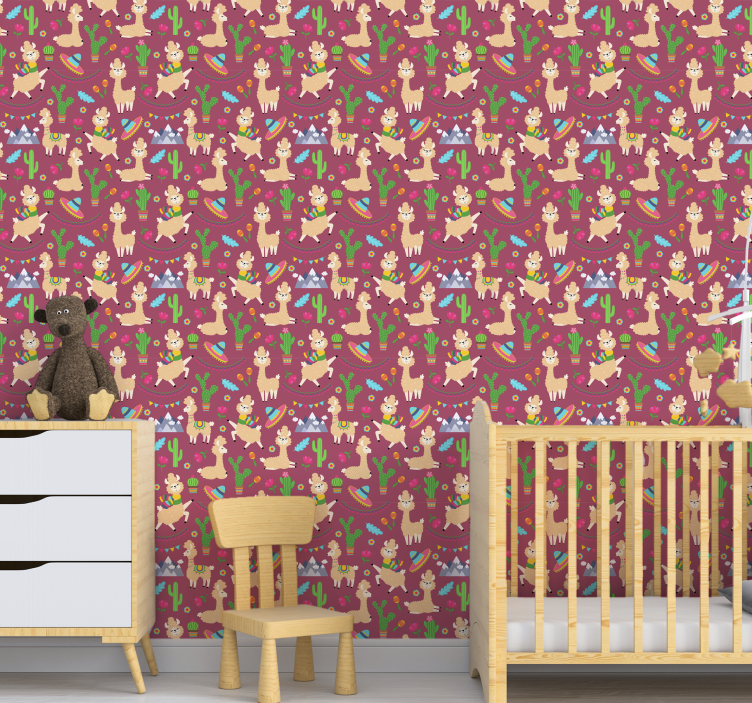 Lively Llama Pattern animals wallpaper - TenStickers