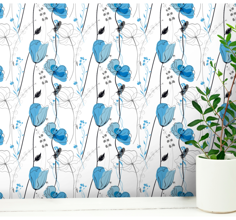 Meadow poppy flowers Scandinavian wallpaper - TenStickers