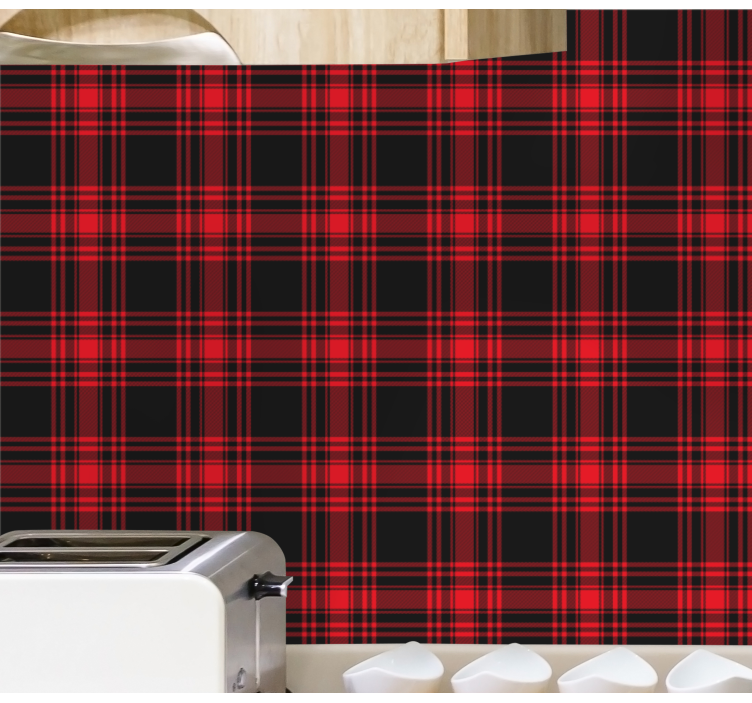 Menzies tartan black red pattern wallpaper - TenStickers