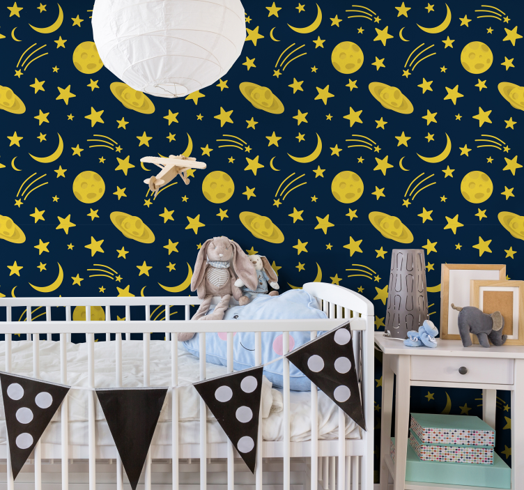 Moons and stars Nursery Wallpaper - TenStickers