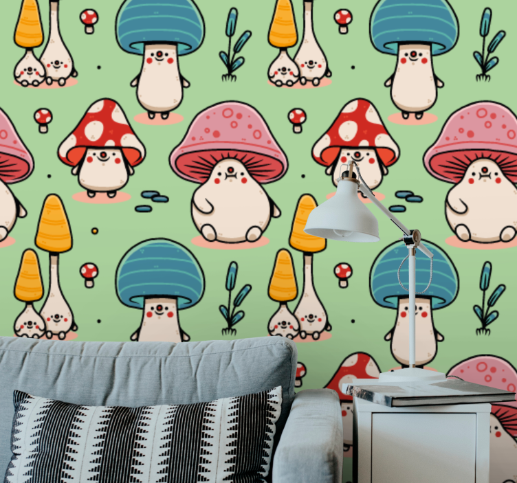 Mushroom Characters art wallpaper - TenStickers
