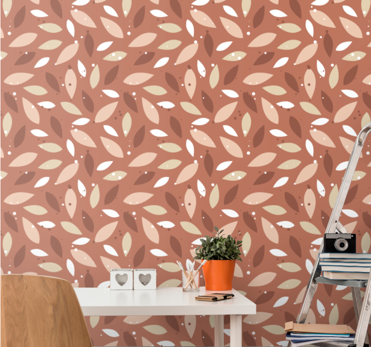 Brown natural pattern leaves wallpaper - TenStickers