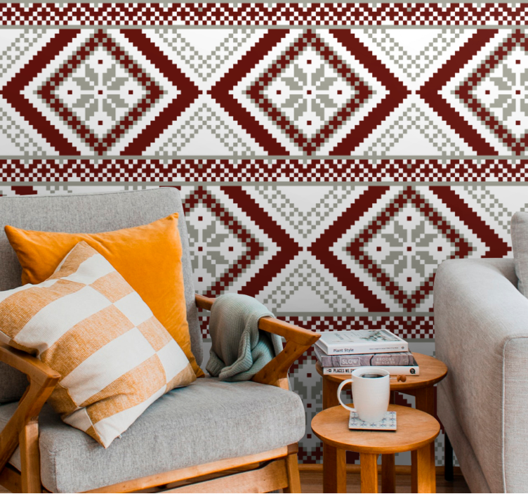 Nordic Snowflakes red gray  room  wallpaper - TenStickers