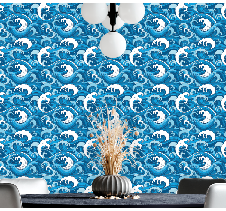 Ocean Wave Pattern blue wallpaper - TenStickers