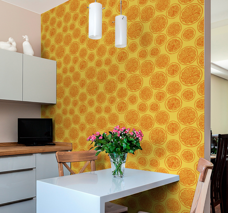 Orange hand draw pattern Citrus Wallpaper - TenStickers