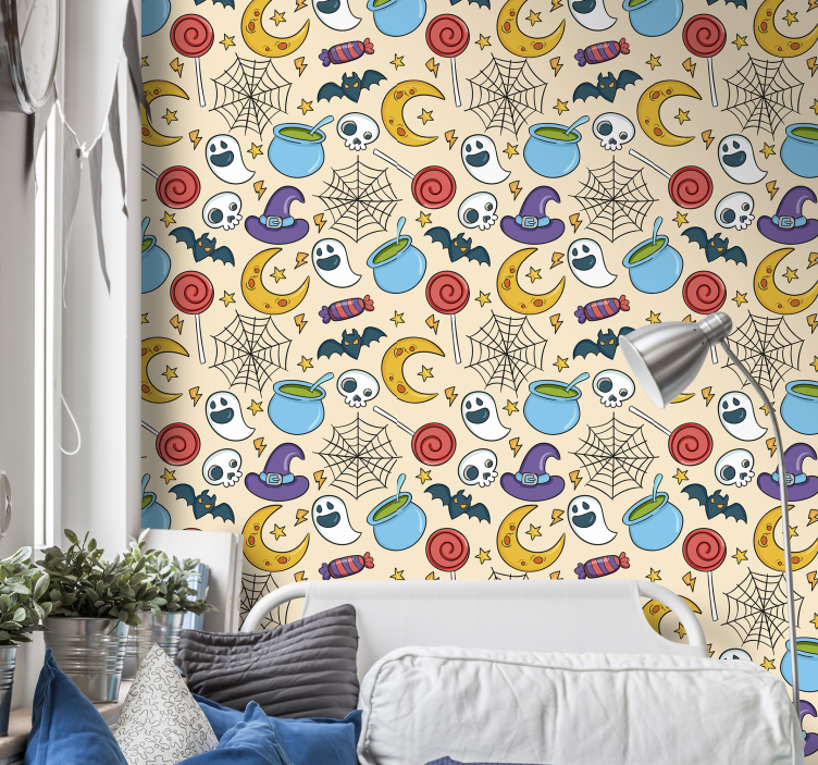 Ornamental Halloween symbols room wallpaper - TenStickers