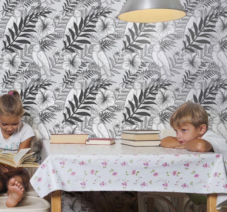 parrots and flowers Dining Room Wallpaper - TenStickers