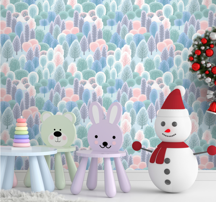 Pastel color winter forest  nursery wallpaper - TenStickers