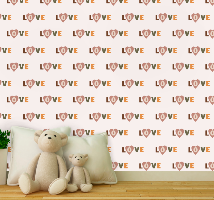 Pattern with the word love and hearts  wallpaper - TenStickers