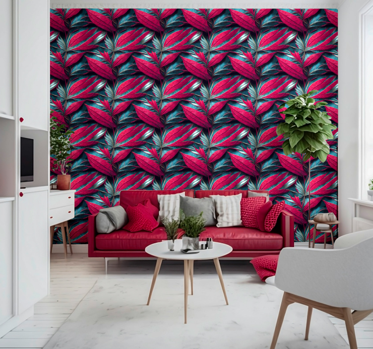 Piles of Tropical Leaves Living room wallpaper - TenStickers