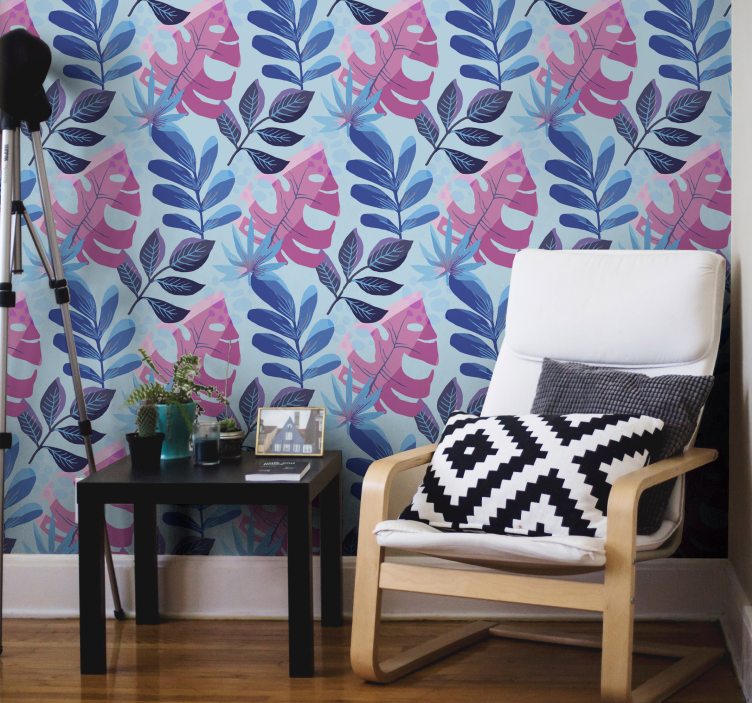 Pink and blue monstera leaf wallpaper - TenStickers