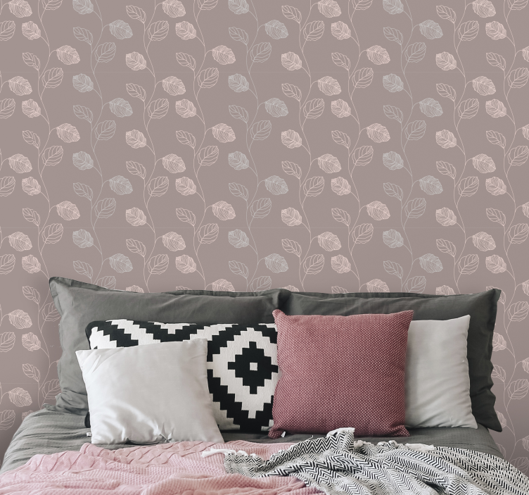Pink and grey leaves leaf wallpaper - TenStickers