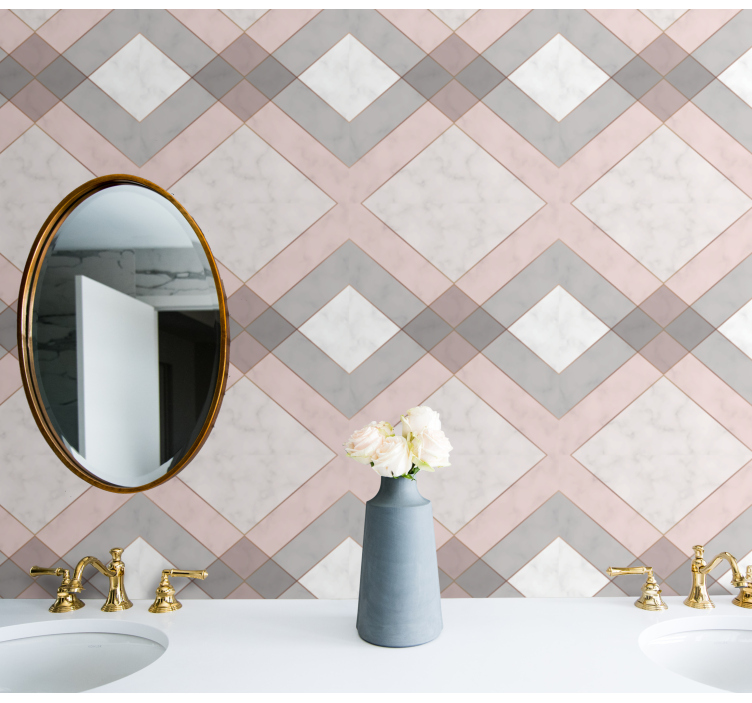 Pink and grey marble triangle wallpaper - TenStickers