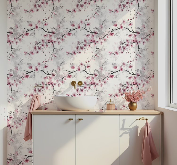 Blushing cherry blossom wall covering bathroom wallpaper - TenStickers