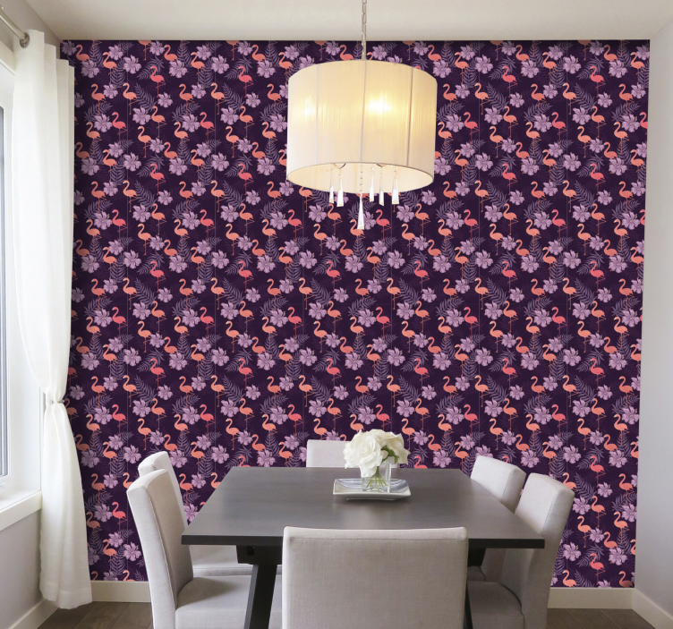 Pink flamingos with palm tree Animal Wallpaper - TenStickers