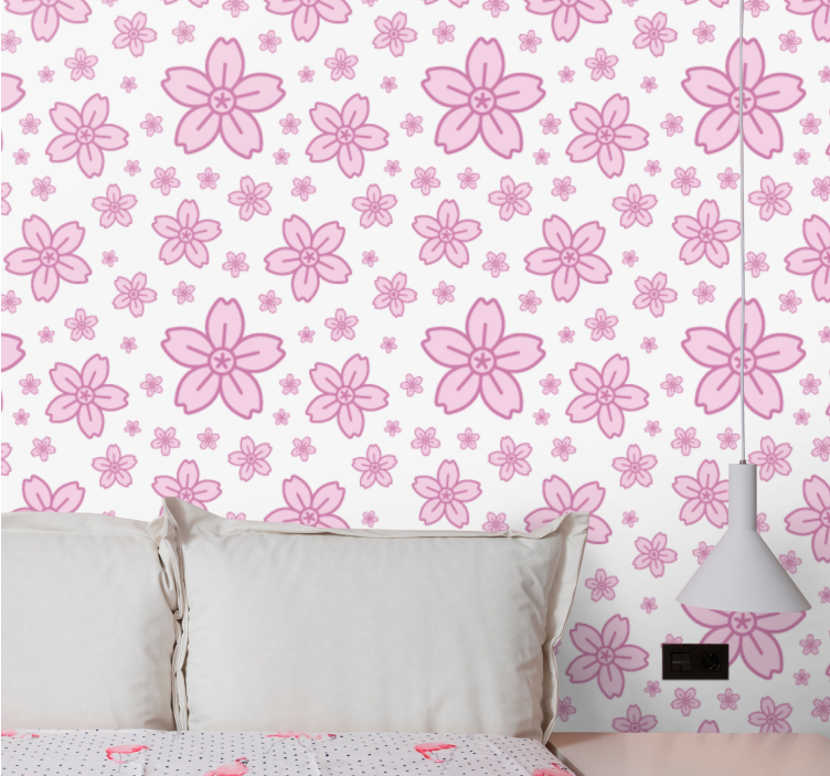 Pink floral pattern flowers wallpaper - TenStickers