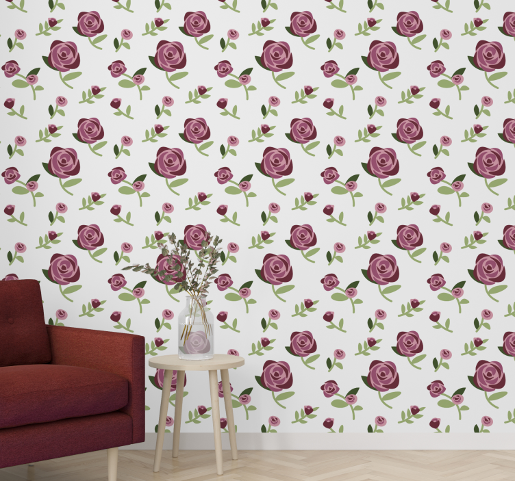 Pink flowers on green branches flower wallpaper - TenStickers