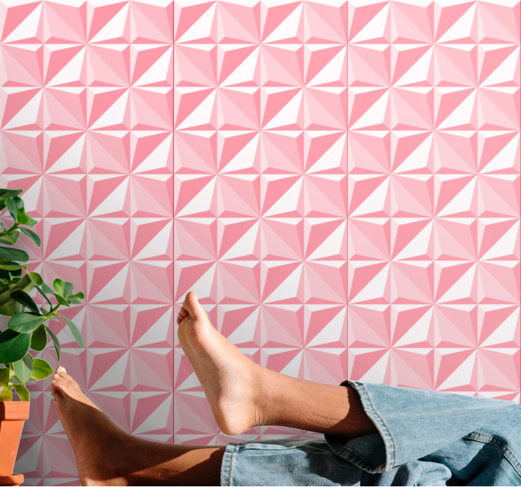 Pink Geometric Shapes 3 d wall paper - TenStickers