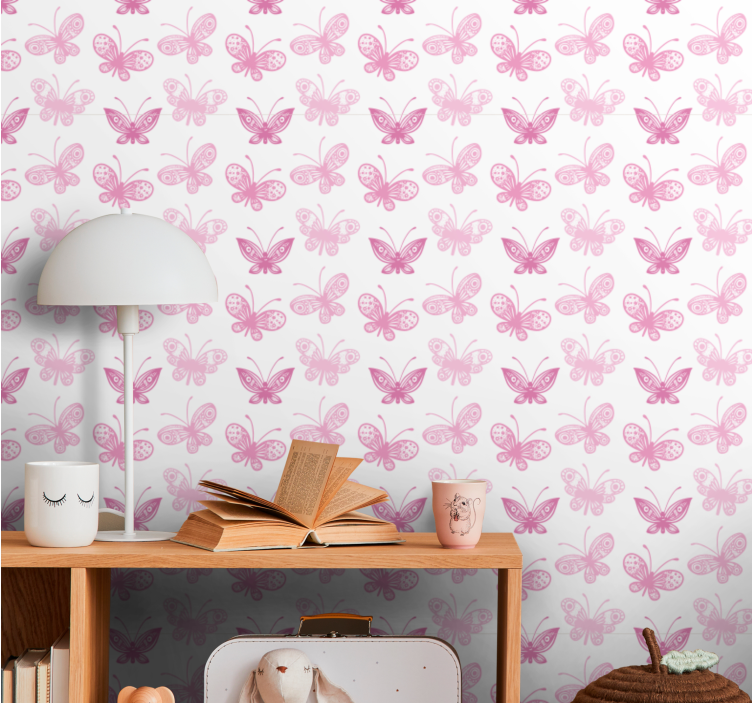 Pink silhouetted butterfly Childrens Wallpaper - TenStickers