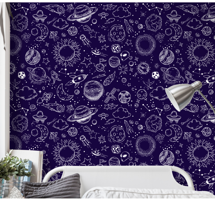 Planet doodle landscape wallpaper - TenStickers