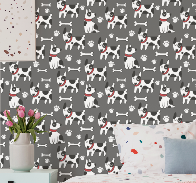 Playful Canine Illustration cute dog wallpaper - TenStickers