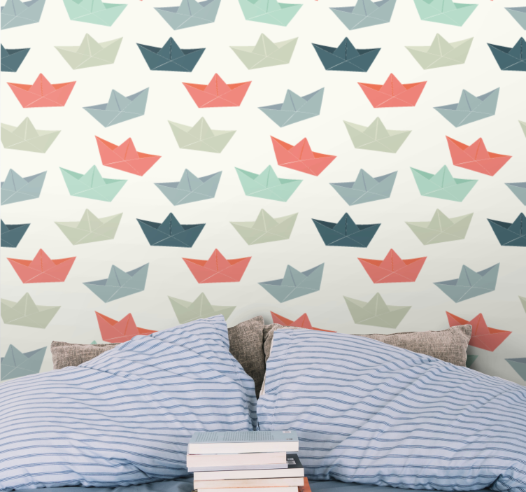 Origami boats wallpaper childrens room - TenStickers