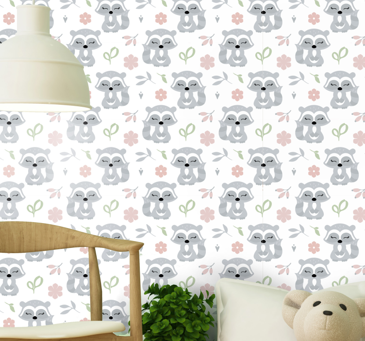 Raccoons and leaves animal wallpaper - TenStickers