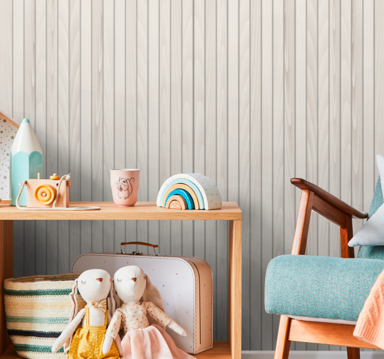 Raw vertical beige wooden boards wallpaper - TenStickers