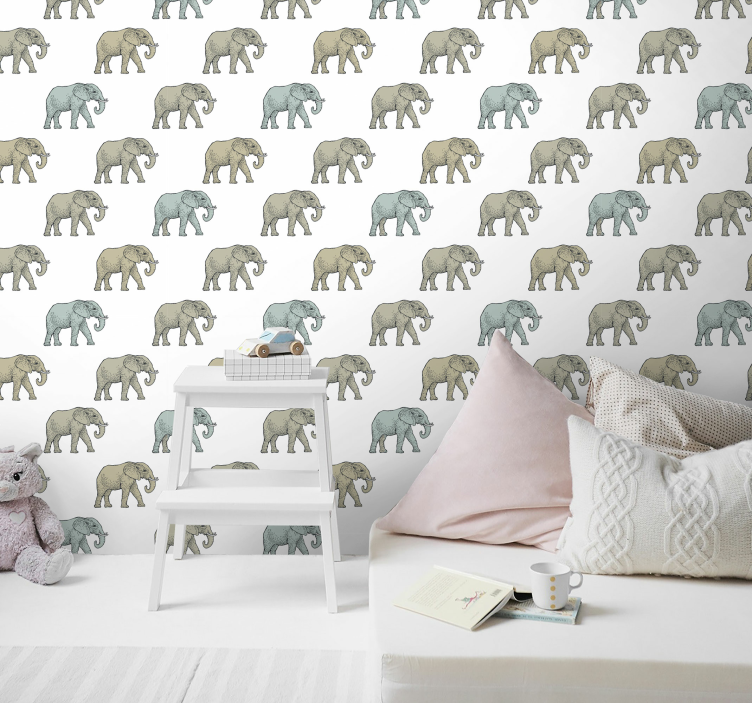 realistic animals elephants Childrens Wallpaper - TenStickers