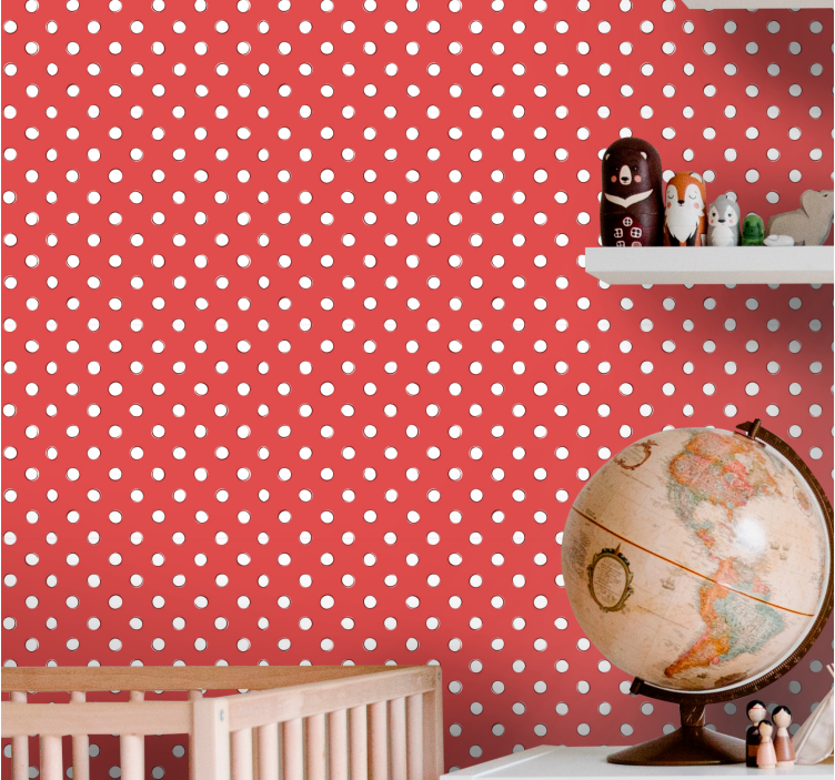 Red and white polka dots pattern Art Wallpaper - TenStickers