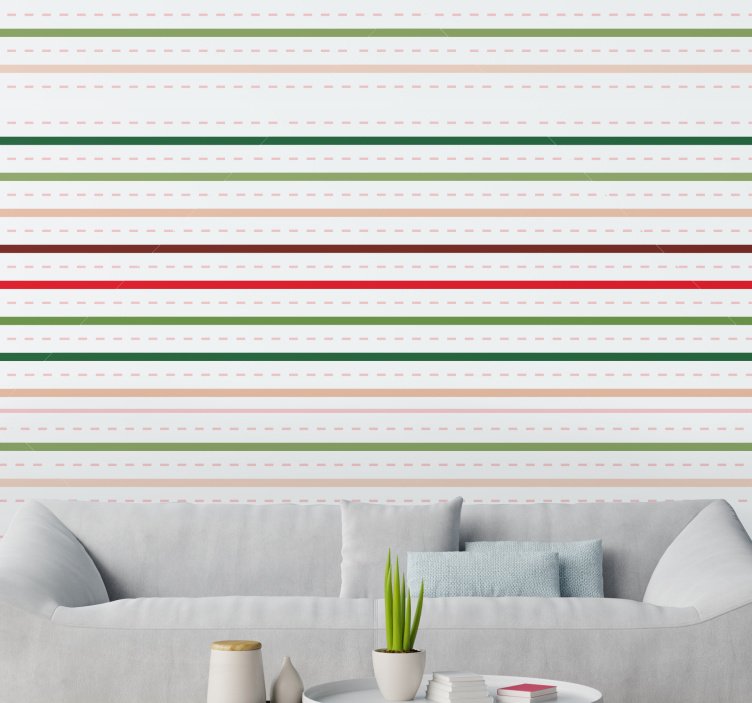 Red, green and white stripes X-mas wallpaper - TenStickers