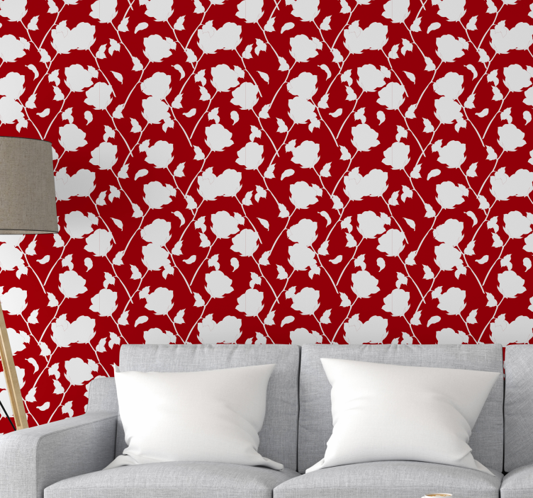 Red wallpaper with roses flower - TenStickers