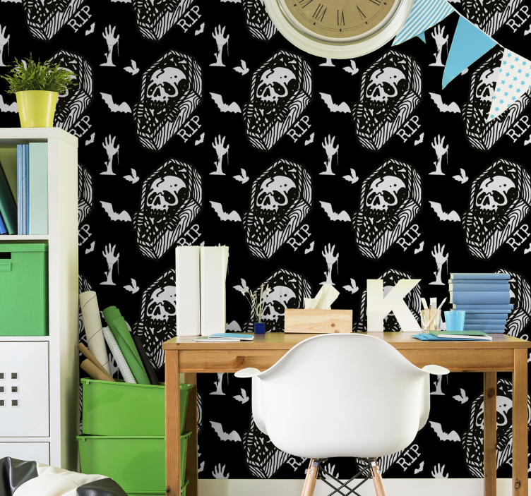 RIP Coffin pattern haloween wallpaper - TenStickers