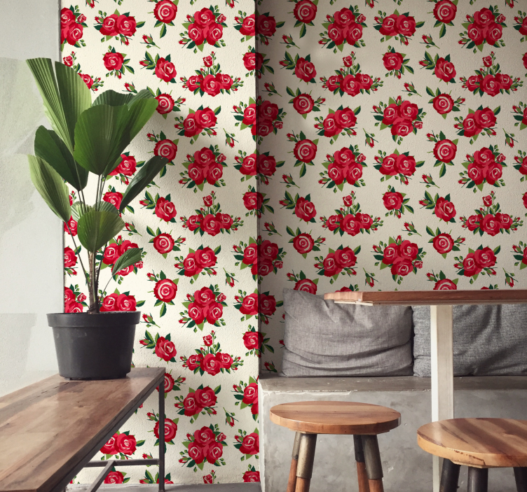 Rose Blossom Motif flowers wallpaper - TenStickers