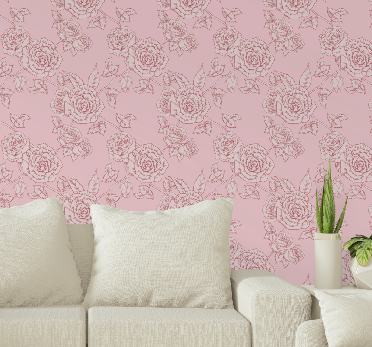 Rose Sketch Pattern flowers wallpaper - TenStickers