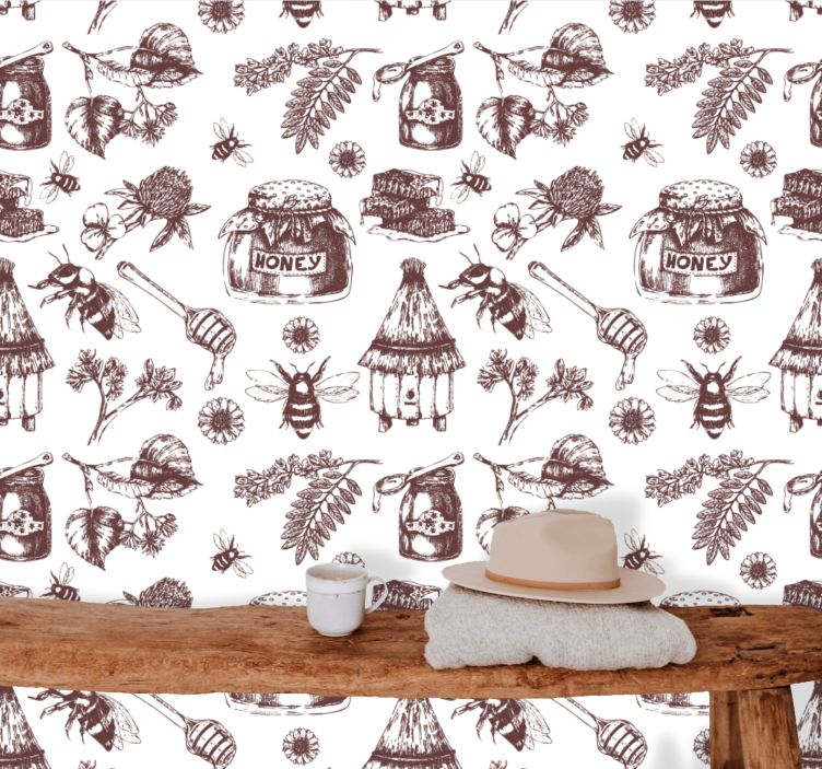 Rustic Apiary Sketch animals wallpaper - TenStickers