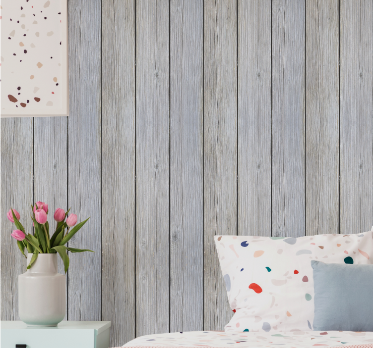 Rustic grey panels motif wood effect wallpaper - TenStickers