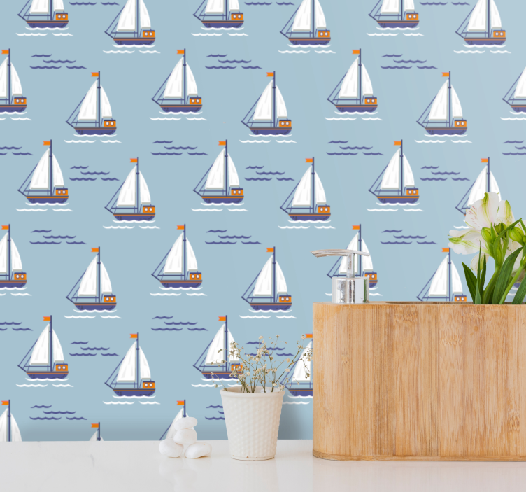 Sailboats on Waves bathroom wallpaper - TenStickers