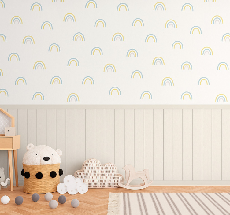 Scattered pastel rainbows wallpaper childrens room - TenStickers