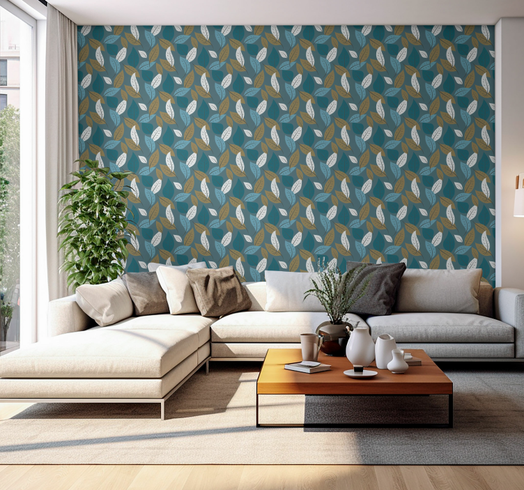 simple leaves pattern Living room wallpaper - TenStickers